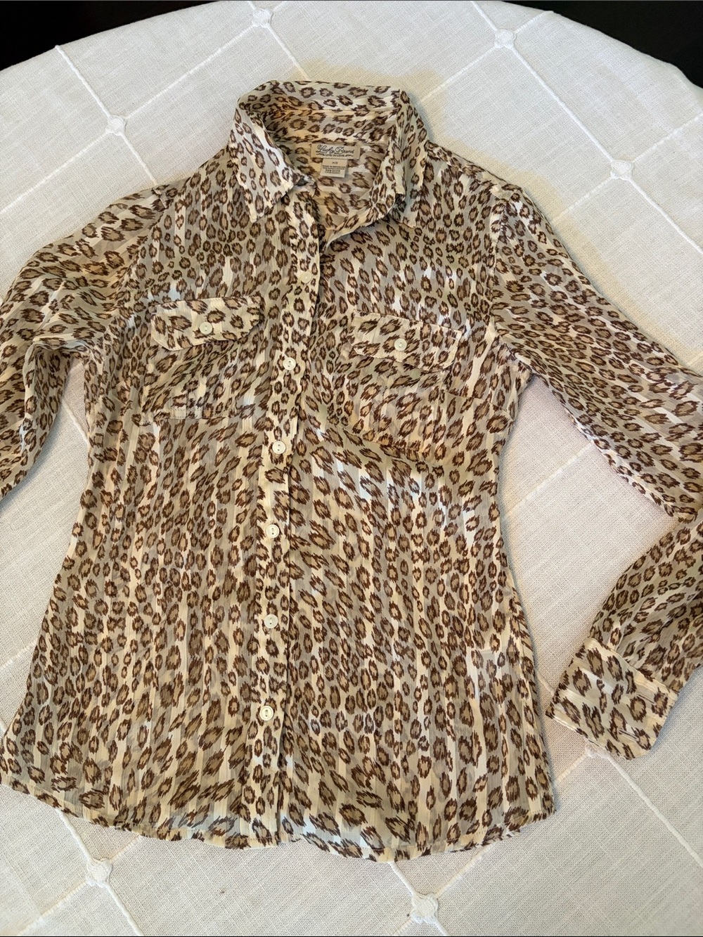 Lucky Brand Beige and Brown Leopard Print Button-Up Blouse